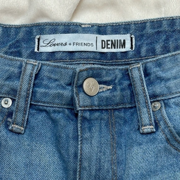 Lovers + Friends Denim “Jack” Shorts Distressed Raw Hem Color “Westerly” Cotton - Picture 2 of 7